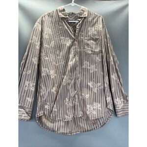 Tommy Bahama Cotton Silk Blend Mens L Brown Striped Long Sleeve Hawaii Shirt